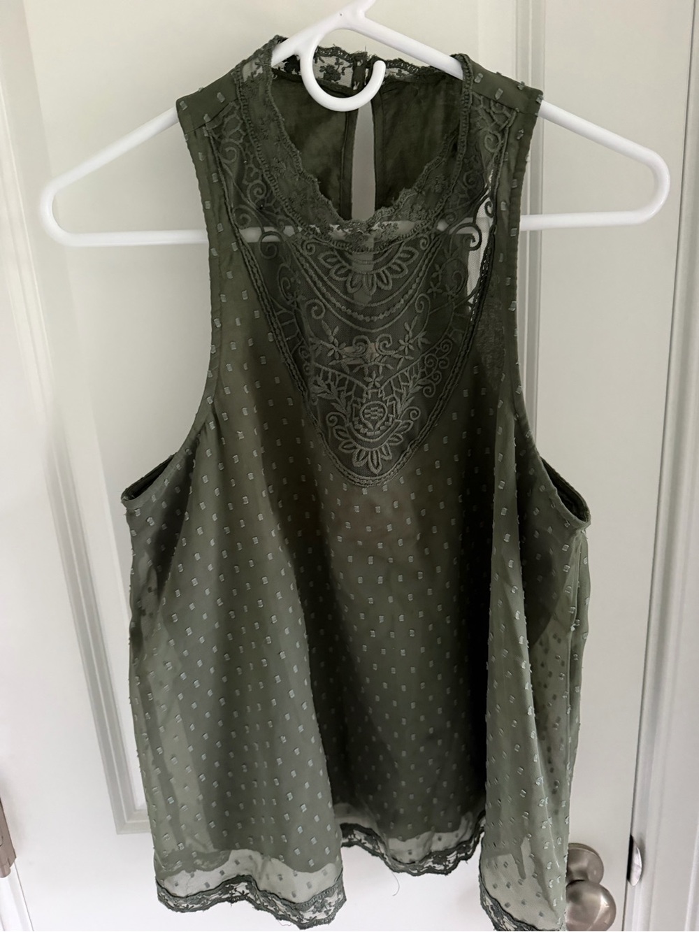 Hollister Olive Green Lace-Trim Sleeveless Women's Top